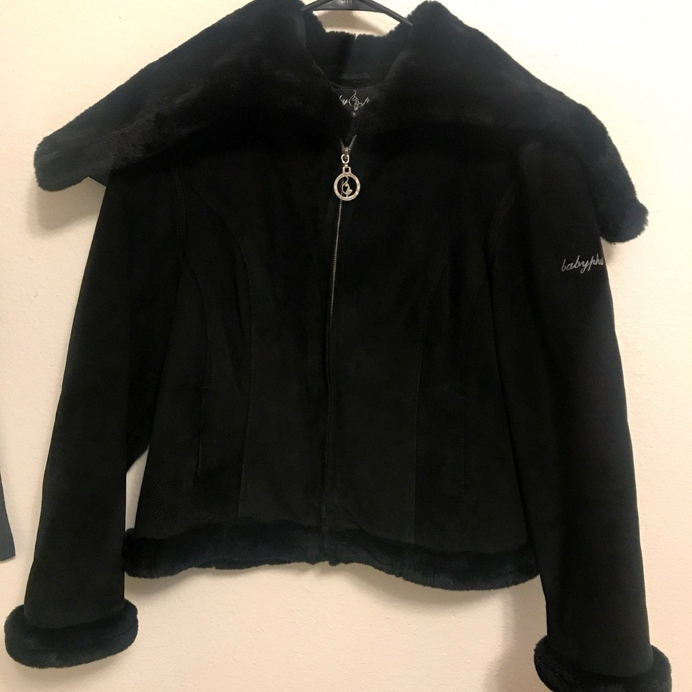 Baby Phat Black Suede zipper hoodie jacket